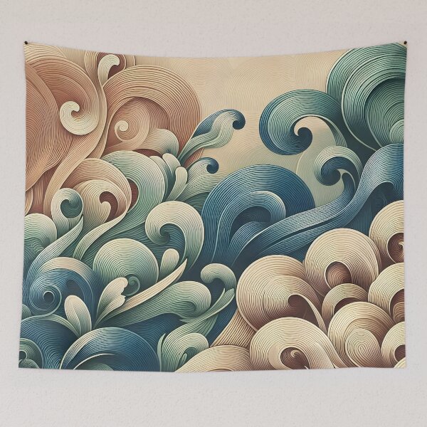 Item preview, Minimalist floral wave patterns with retro fractal textures designed and sold by BlackCatspet1.