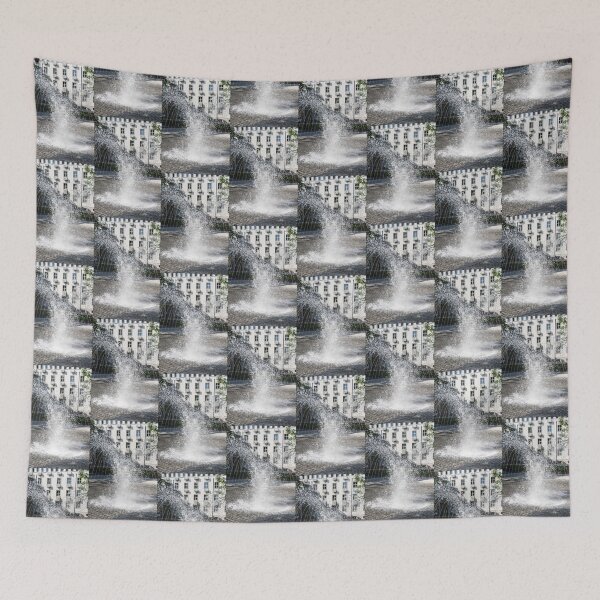 Item preview, Chaotic Sunshiny Fountain Splashes Against Geometrically Patterned Facade designed and sold by Georgia Mizuleva.