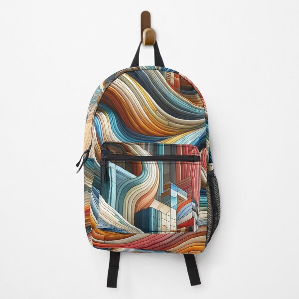 Item preview, Colorful abstract waves with mid-century architecture elements designed and sold by BlackCatspet1.