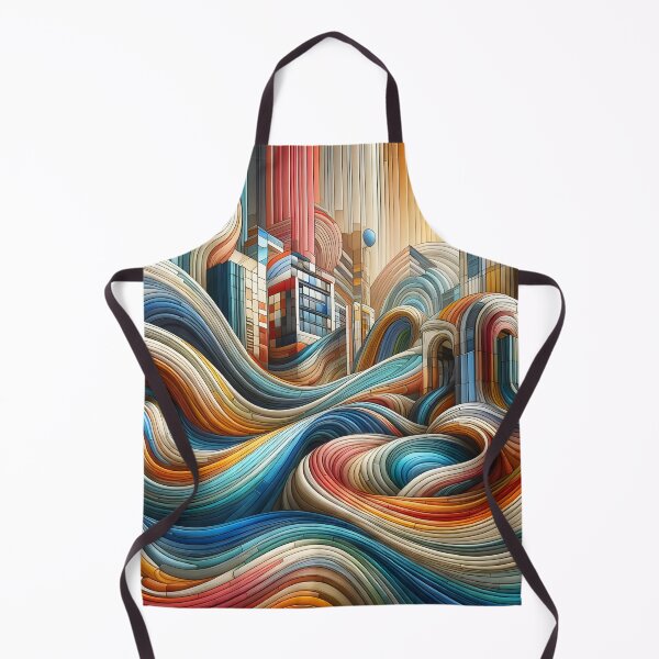 Item preview, Colorful abstract waves with mid-century architecture elements designed and sold by BlackCatspet1.