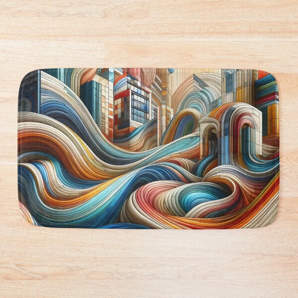 Item preview, Colorful abstract waves with mid-century architecture elements designed and sold by BlackCatspet1.