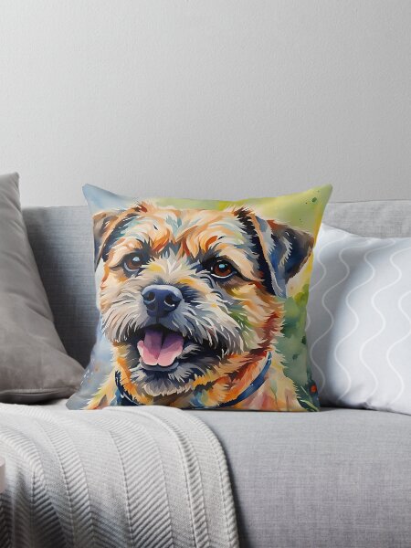 Border Terrier - Watercolour-style Dog Art Throw Pillow