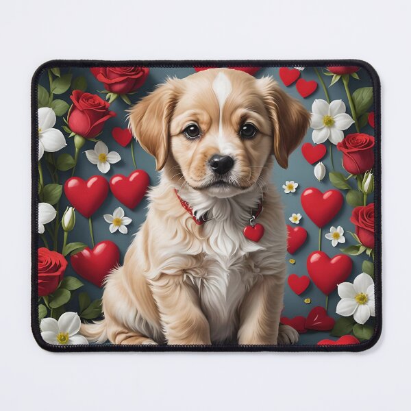 Item preview, A very cute dog surrounded by hearts, roses designed and sold by Marcu Ioachim.