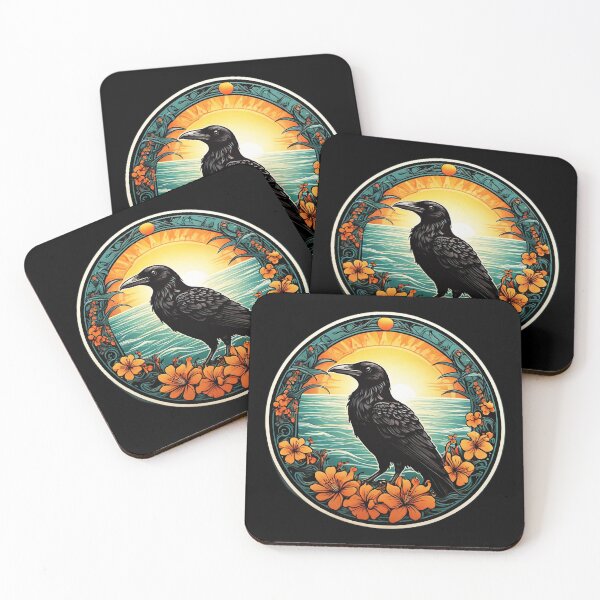 Item preview, Sunset Beach Raven by the Ocean with Flowers designed and sold by NautiChic.