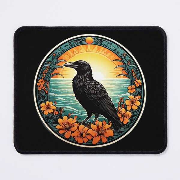 Item preview, Sunset Beach Raven by the Ocean with Flowers designed and sold by NautiChic.