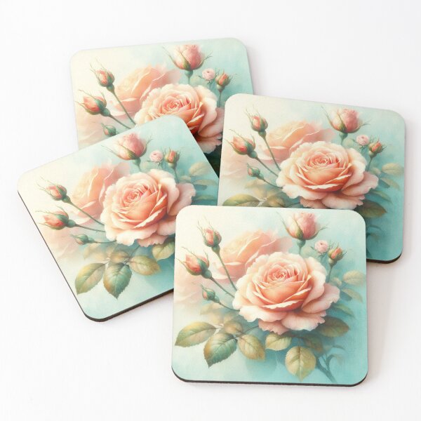 Item preview, Peach roses on a turquoise background  designed and sold by Libretti.