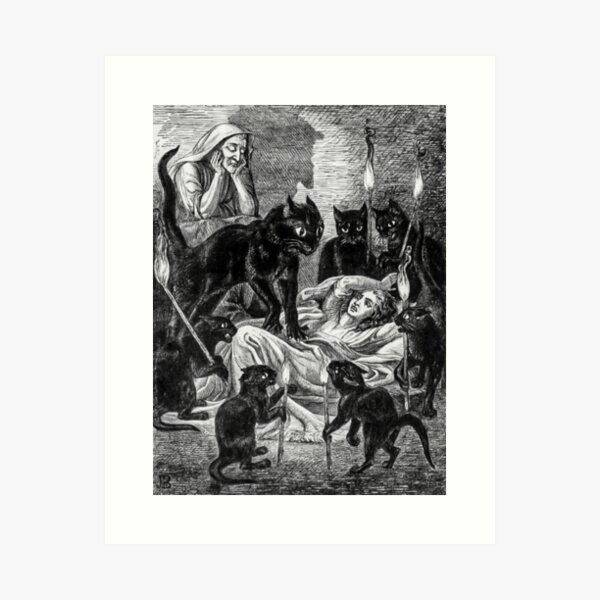 Item preview, El sueño de Leonard 1855 Ilustración vintage del gato negro de Jane Blackburn designed and sold by Arwen-Art.