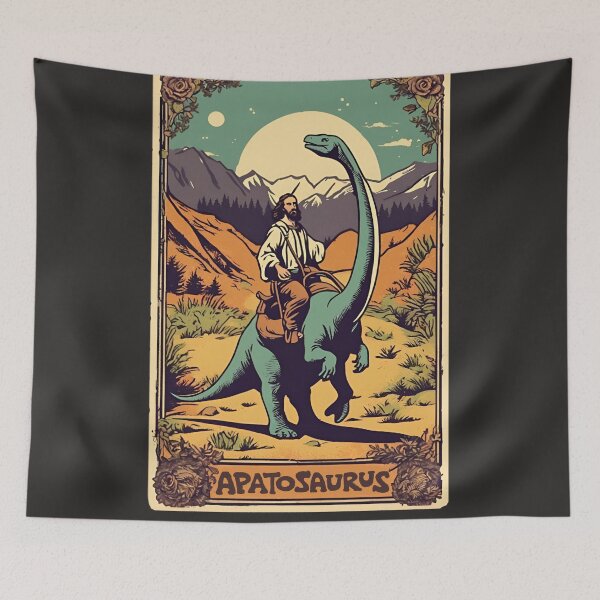 Item preview, Retro Funniest Jesus Riding Dinosaur Apatosaurus Christian in Jurassic Period designed and sold by FociCreate.