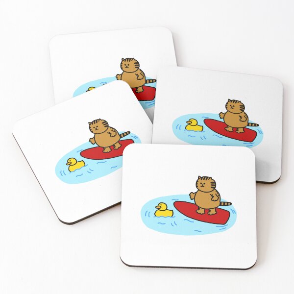 Item preview, a Cat and a Duck riding a surfboard designed and sold by superbaechoo.