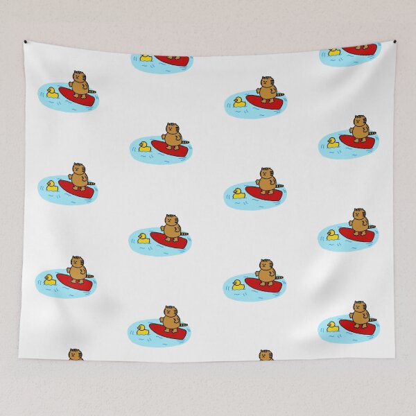 Item preview, a Cat and a Duck riding a surfboard designed and sold by superbaechoo.