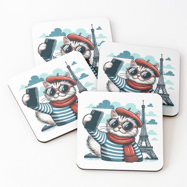 Item preview, Whimsical Parisian Cat Selfie - Cartoon Art designed and sold by Simplystik.