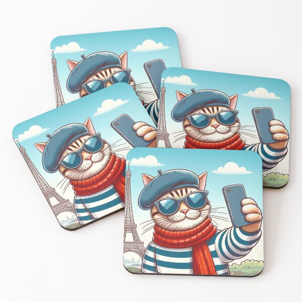 Item preview, Parisian Cat Selfie - Fun Cartoon Art designed and sold by Simplystik.
