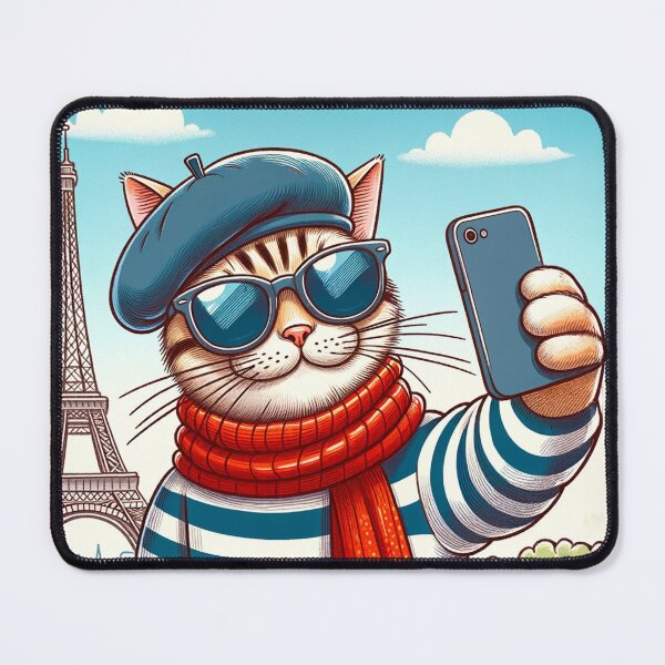 Item preview, Parisian Cat Selfie - Fun Cartoon Art designed and sold by Simplystik.