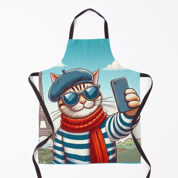 Item preview, Parisian Cat Selfie - Fun Cartoon Art designed and sold by Simplystik.