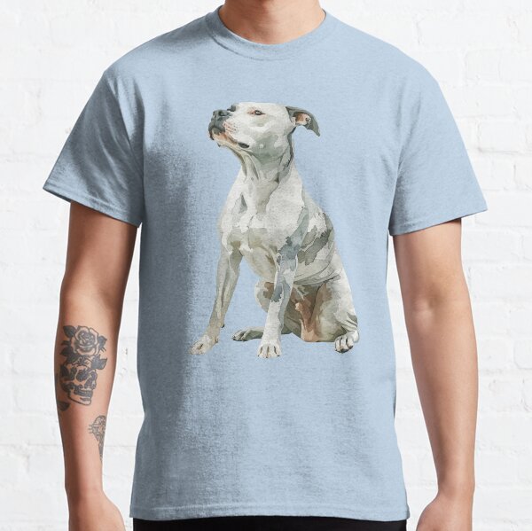 Item preview, white pitbull watercolor designed and sold by EmeraldeaArt.