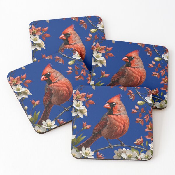 Item preview, A Red Cardinal Bird Surrounded by Cornus florida Flowers designed and sold by taiche.