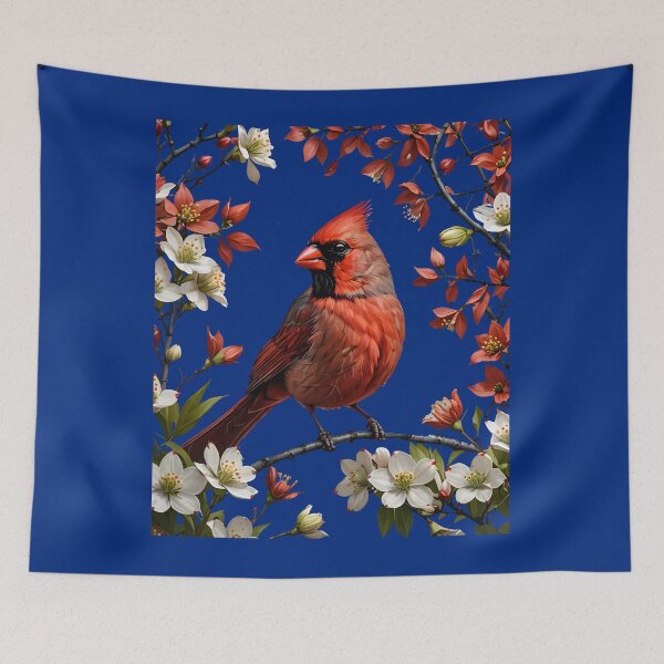 Item preview, A Red Cardinal Bird Surrounded by Cornus florida Flowers designed and sold by taiche.