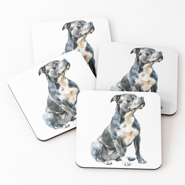Item preview, grey pitbull watercolor art designed and sold by EmeraldeaArt.