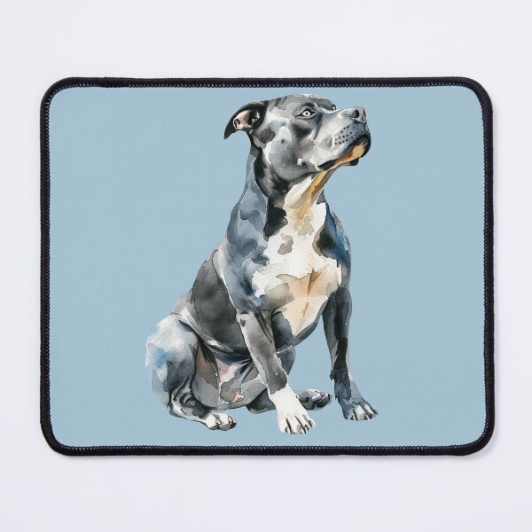 Item preview, grey pitbull watercolor art designed and sold by EmeraldeaArt.