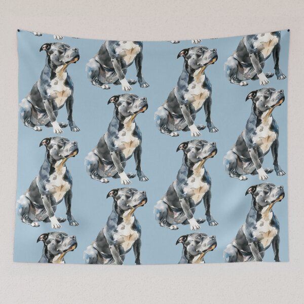Item preview, grey pitbull watercolor art designed and sold by EmeraldeaArt.
