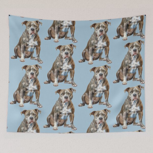 Item preview, brown pitbull watercolor art designed and sold by EmeraldeaArt.