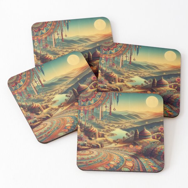 Item preview, Retro boho landscape with colorful groovy patterns designed and sold by BlackCatspet1.