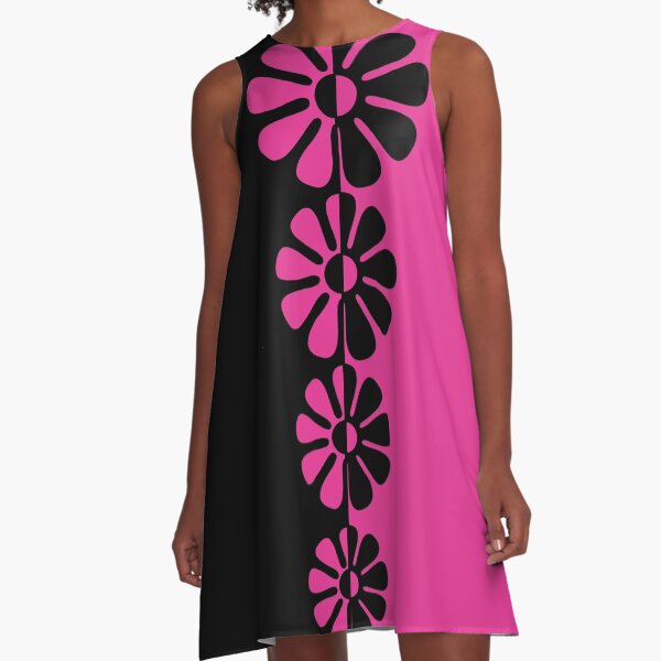 Item preview, 1960's Bold Retro Mod Flowers in Pink and Black designed and sold by MellowCat.