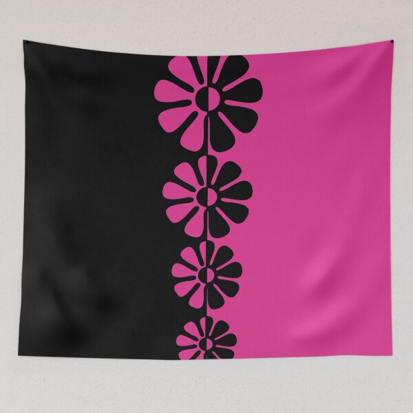 Item preview, 1960's Bold Retro Mod Flowers in Pink and Black designed and sold by MellowCat.