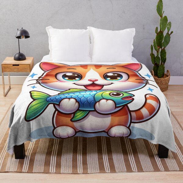 Item preview, Kawaii Cat with Fish designed and sold by NTKSHOP11.