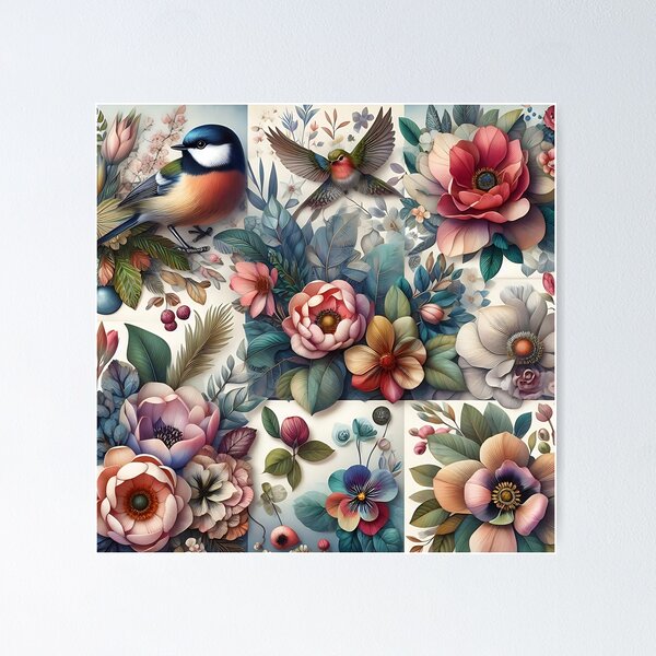 Flower design with vibrant colors and patterns Poster