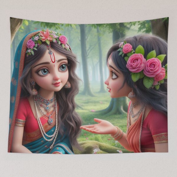Item preview, Beautiful Radha Rani Talking with Friend about Krishna designed and sold by VrindaArts.
