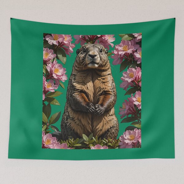 Item preview, An Olympic Marmot Surrounded By Rhododendron Flowers designed and sold by taiche.