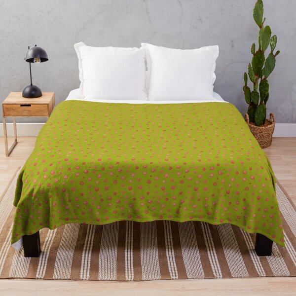 Item preview, Watercolor polka dots in soft red on chartreuse designed and sold by Rebecca Hunter.