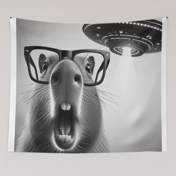 Item preview, Funny Capybara Selfie with UFOs Weird wearing sunglasses designed and sold by VISIONSTURME.
