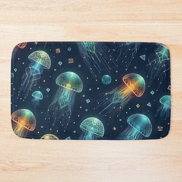Item preview, Geometric Microcosm, Bioluminescent Rainbow Jellyfish Pattern designed and sold by asbno19.