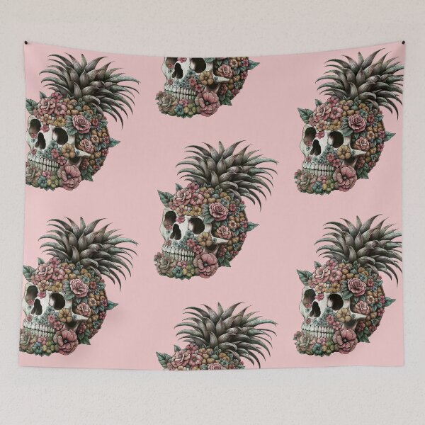 Item preview, Flower Shape Skull Tropical Summer Fruit Print, grunge sugar skull,Skull Pineapple, fruit summer Retro style designed and sold by Collagedream.
