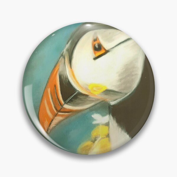 Item preview, Puffin with yellow flowers designed and sold by Artbyjanehicks.
