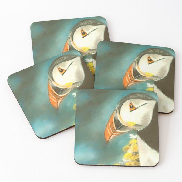 Item preview, Puffin with yellow flowers designed and sold by Artbyjanehicks.