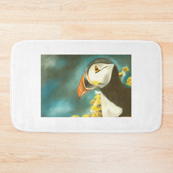 Item preview, Puffin with yellow flowers designed and sold by Artbyjanehicks.