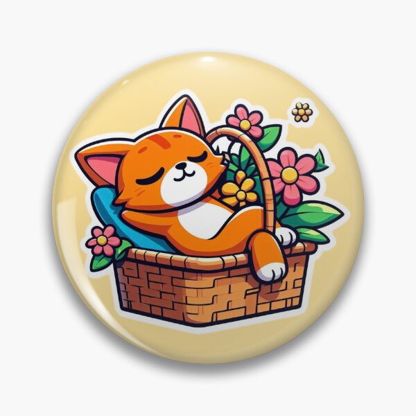 Item preview, Orange Cat relaxes in flower basket designed and sold by Magicari.
