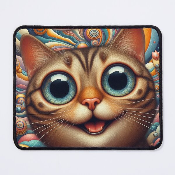Item preview, surrealistic cat with happy eyes on a funny background designed and sold by freackly.