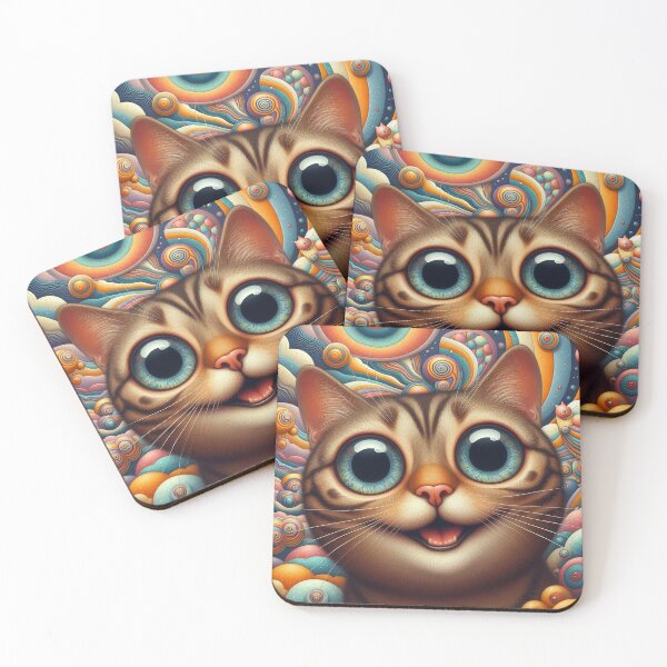 Item preview, surrealistic cat with happy eyes on a funny background designed and sold by freackly.