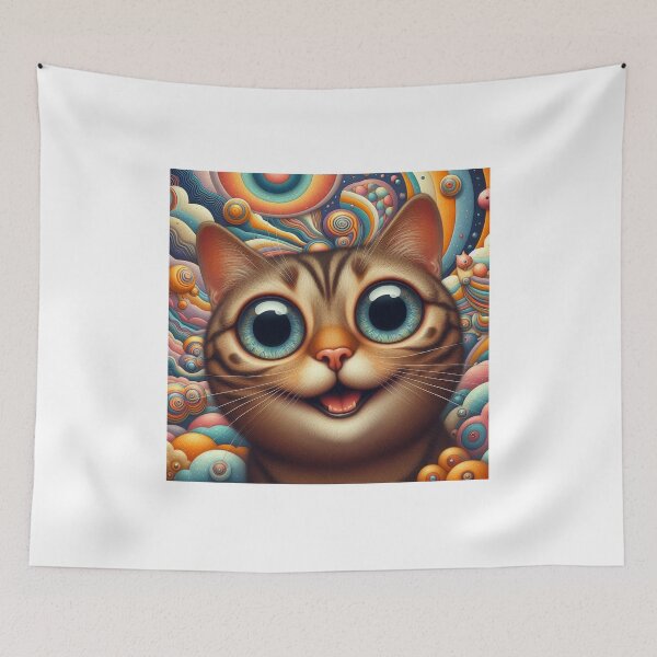 Item preview, surrealistic cat with happy eyes on a funny background designed and sold by freackly.