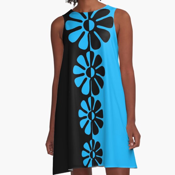Item preview, 1960's Bold Retro Mod Flowers in Blue and Black designed and sold by MellowCat.
