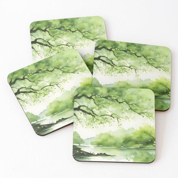 Item preview, Green Silhouette Tree by Lake designed and sold by CalmnessbyChoice.