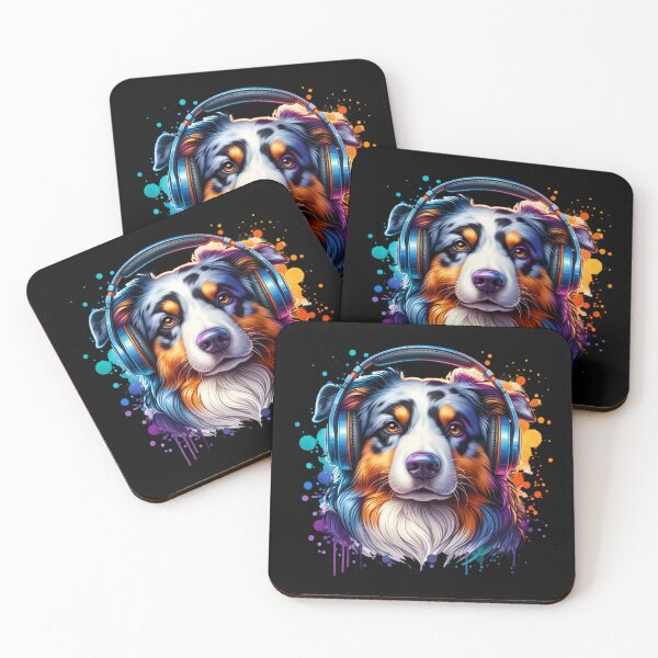 Item preview, Australian Shepherd with Headphones designed and sold by MyCozyCorner24.
