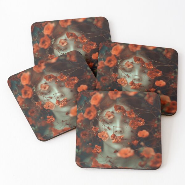 Item preview, Young woman surrounded by vibrant red flowers designed and sold by Love-Light-Bite.