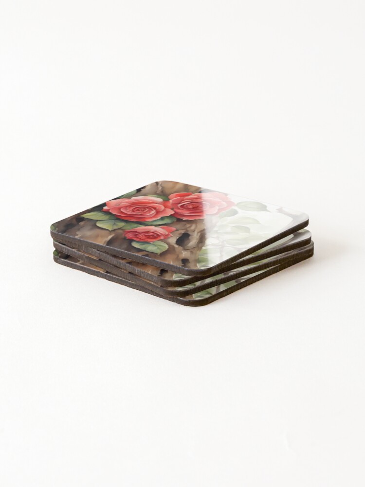 Thumbnail 4 of 5, Coasters (Set of 4), Red Roses Getting a Better View designed and sold by BookCovered.