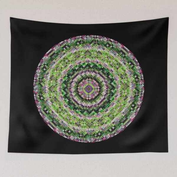 Item preview, Digital Distortion Mandala Lime Pink and Black Background designed and sold by kattakitty.
