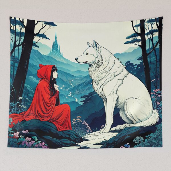 Item preview, The girl in red in front of her majestic white wolf  designed and sold by PixelCraftDSG.